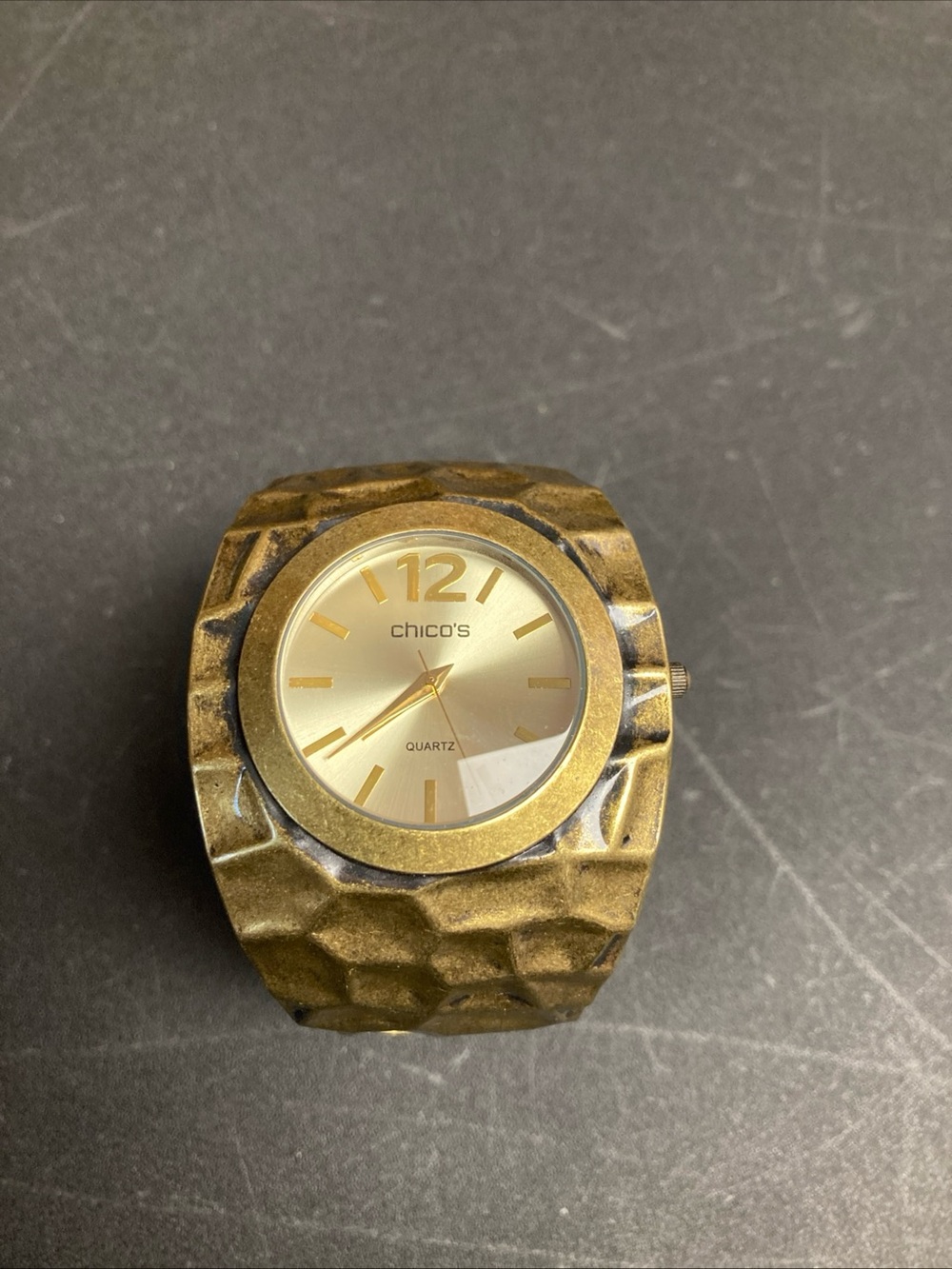 Chico's Gold/bronze Tone Textured Cuff Watch vintage early 2000s read